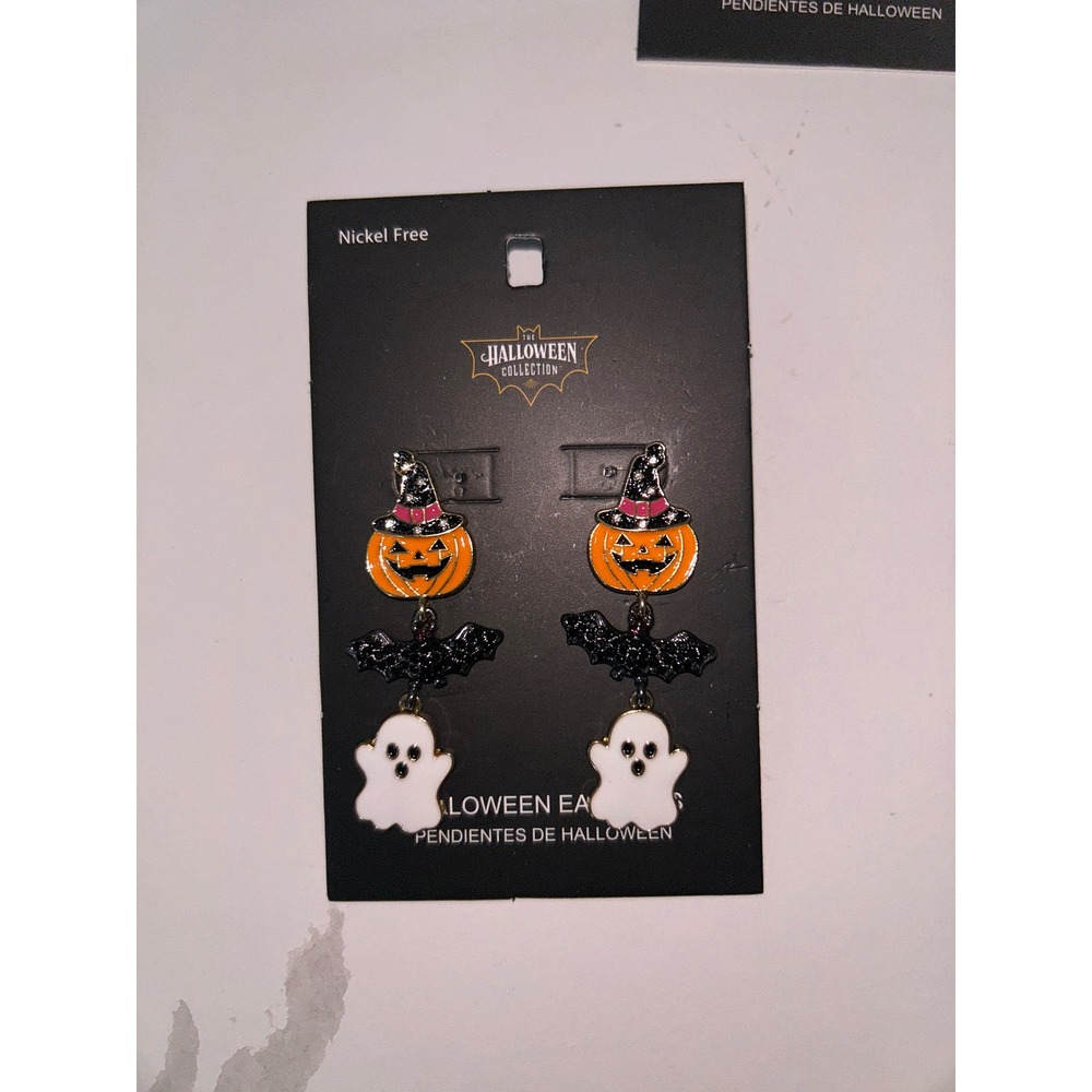 The Halloween Collection Pumpkin Bat Ghost Enamel Dangle Earrings Nickel Free